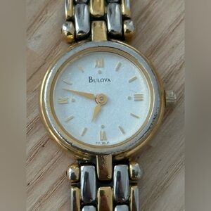 Bulova Vintage Ladies Watch Two-Tone Bracelet Pearl Dial Stainless Case New Batt